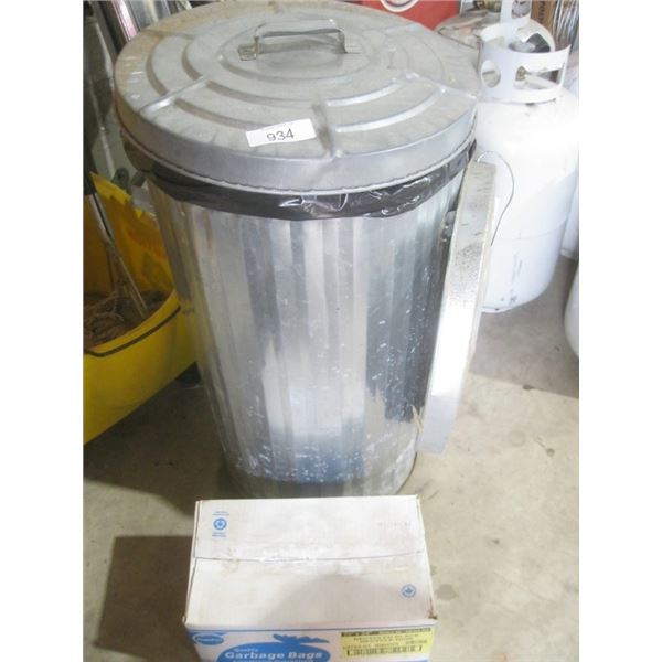 metal garbage bin, 22"x24" recycled black bags