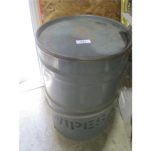 metal barrel of rags