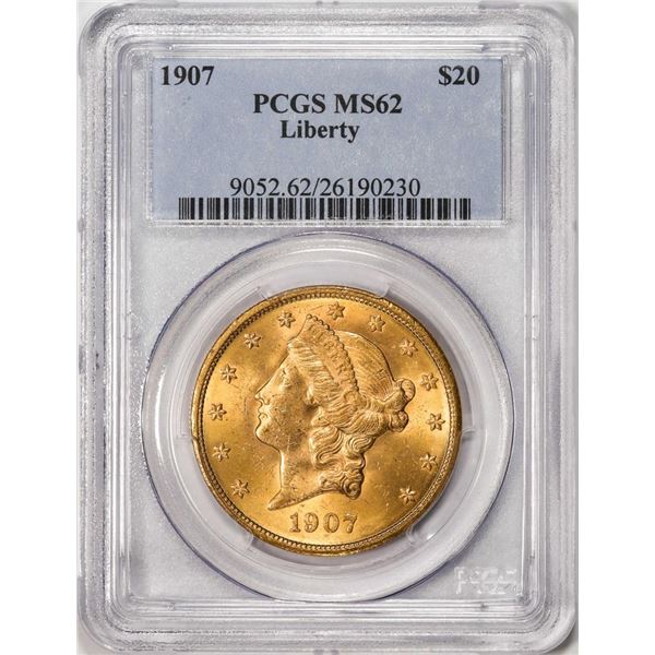 1907 $20 Liberty Head Double Eagle Gold Coin PCGS MS62