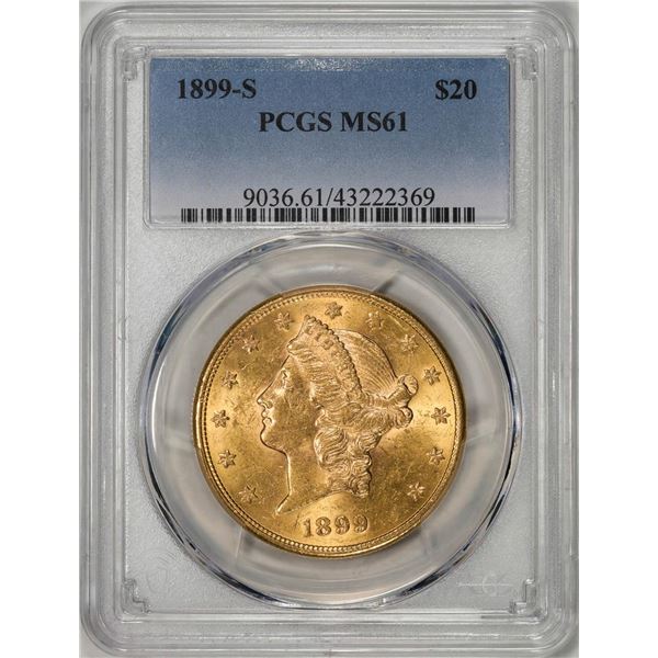 1899-S $20 Liberty Head Double Eagle Gold Coin PCGS MS61