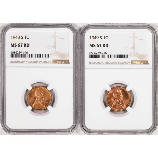 Lot of 1948-S & 1949-S Lincoln Wheat Cent Coins NGC MS67RD