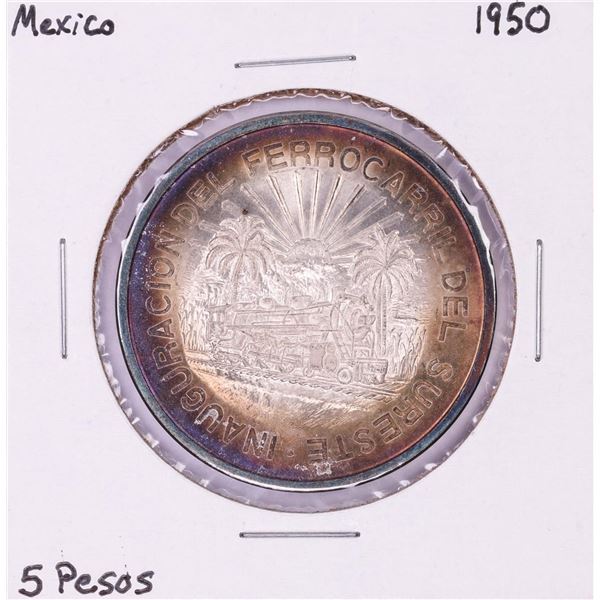 1950 Mexico 5 Pesos Silver Coin Great Toning