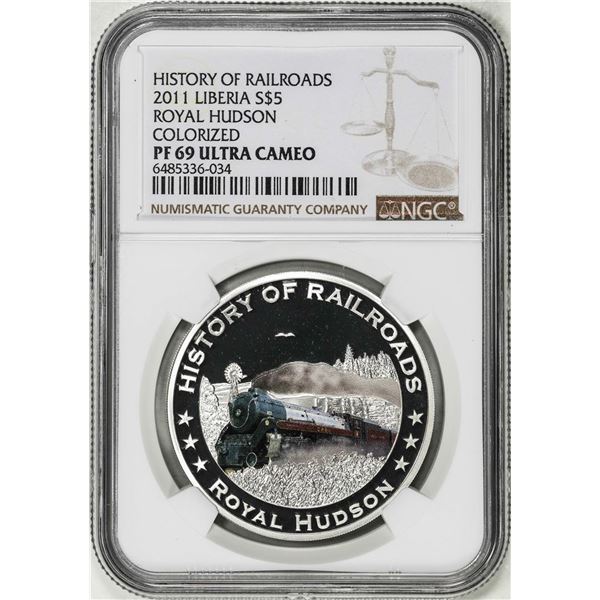2011 Liberia $5 History of Railroads Royal Hudson Silver Coin NGC PF69 Ultra Cameo