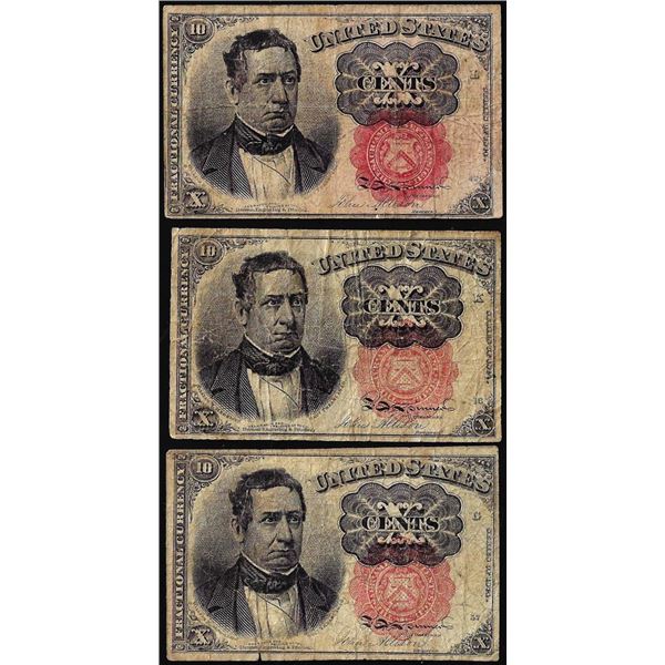 Lot of (3) 1874 Fifth Issue Ten Cents Fractional Currency Notes