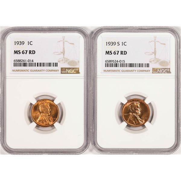 Lot of 1939 & 1939-S Lincoln Wheat Cent Coins NGC MS67RD
