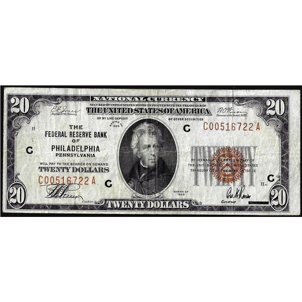 1929 $20 Federal Reserve Bank Note Philadelphia
