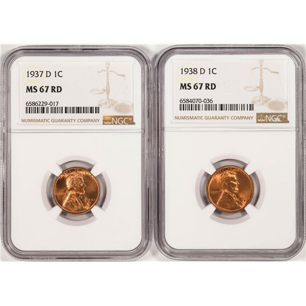 Lot of 1937-D & 1938-D Lincoln Wheat Cent Coins NGC MS67RD
