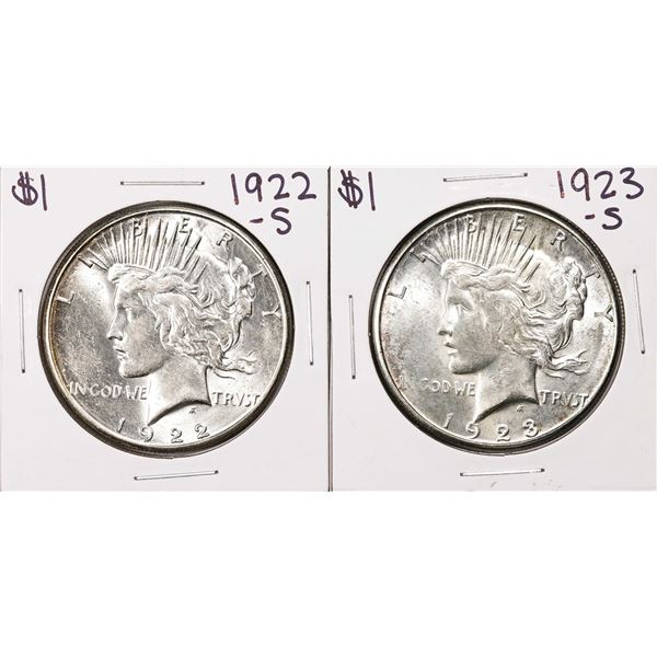 Lot of 1922-S & 1923-S $1 Peace Silver Dollar Coins