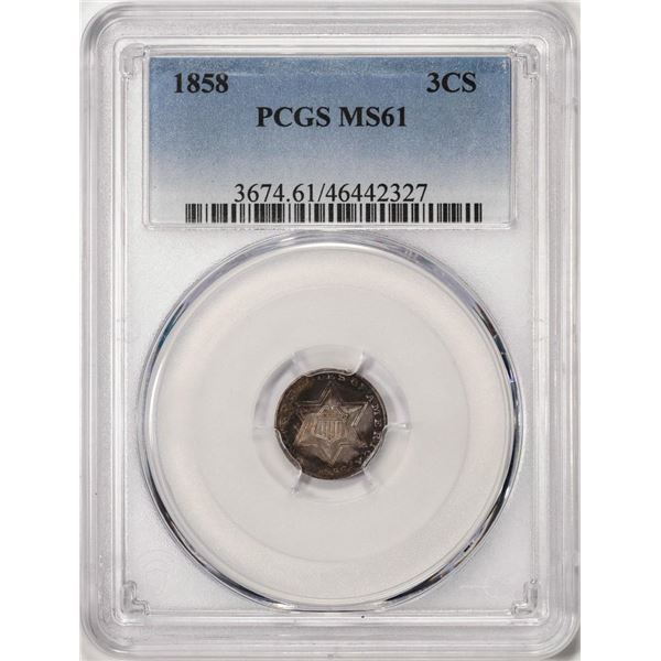1858 Three Cent Silver Coin PCGS MS61