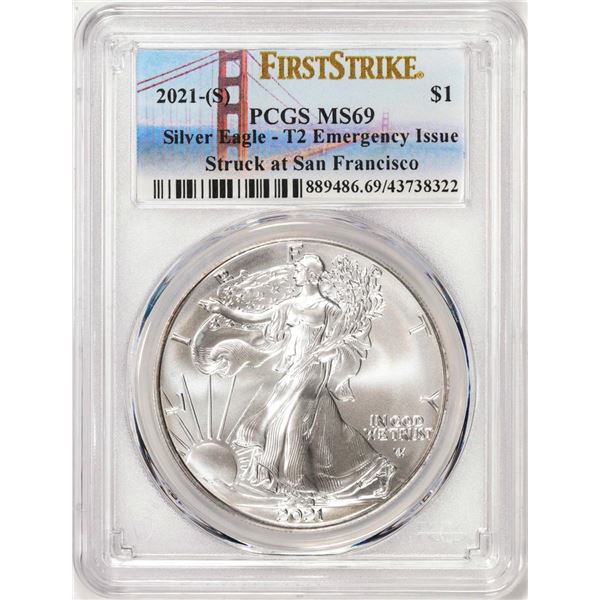 2021-(S) Type 2 $1 American Silver Eagle Coin PCGS MS69 First Strike Emergency Issue