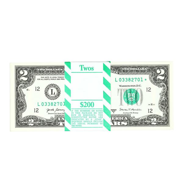 Pack of (100) Consecutive 2017A $2 Federal Reserve STAR Notes San Francisco