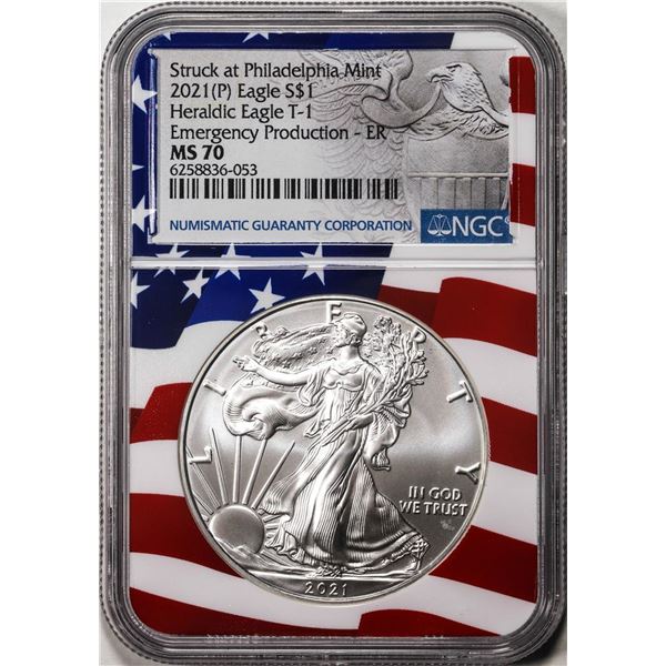 2021(P) Type 1 $1 American Silver Eagle Coin NGC MS70 ER Philadelphia Emergency Issue