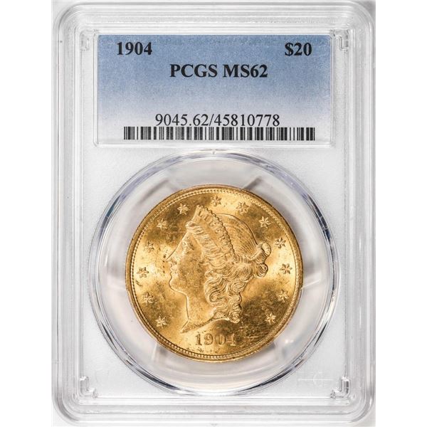 1904 $20 Liberty Head Double Eagle Gold Coin PCGS MS62