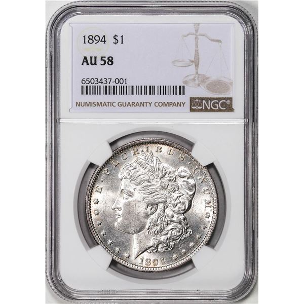 1894 $1 Morgan Silver Dollar Coin NGC AU58