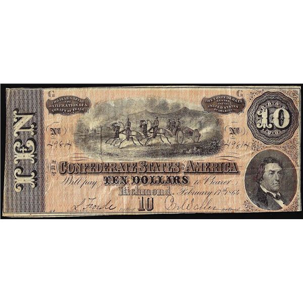 1864 $10 Confederate States of America Note