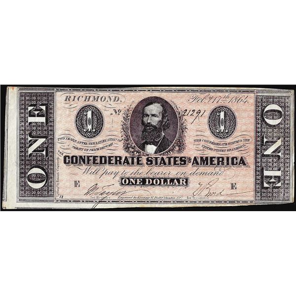 1864 $1 Confederate States of America Note