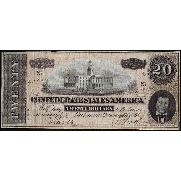 1864 $20 Confederate States of America Note
