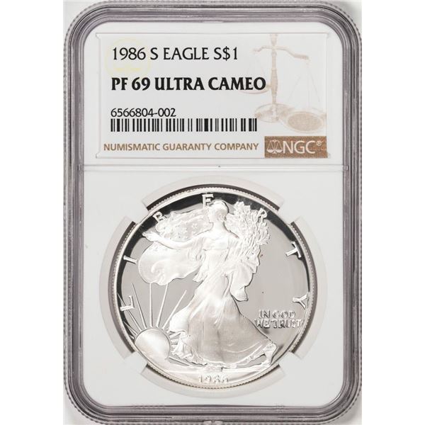 1986-S Proof $1 American Silver Eagle Coin NGC PF69 Ultra Cameo