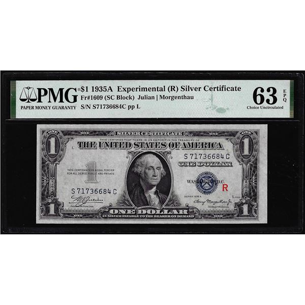 1935A $1 Experimental "R" Silver Certificate Note Fr.1609 PMG Ch. Uncirculated 63EPQ