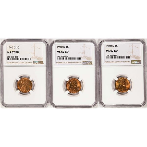 Lot of (3) 1940-D Lincoln Wheat Cent Coins NGC MS67RD