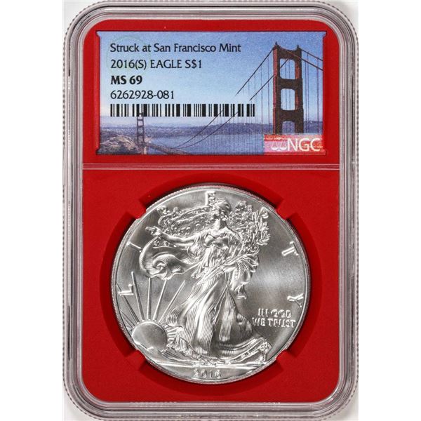 2016-(S) $1 American Silver Eagle Coin NGC MS69 Struck at San Francisco Red Core