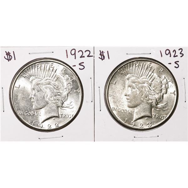 Lot of 1922-S & 1923-S $1 Peace Silver Dollar Coins