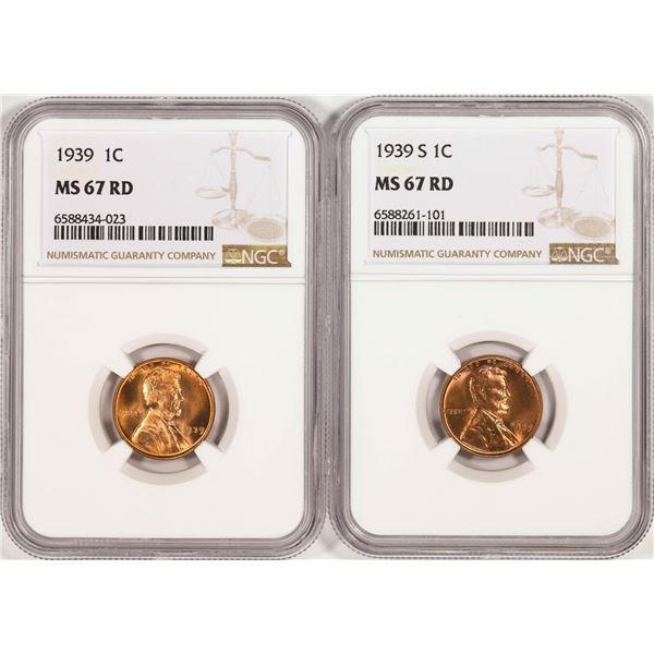 Lot of 1939 & 1939-S Lincoln Wheat Cent Coins NGC MS67RD
