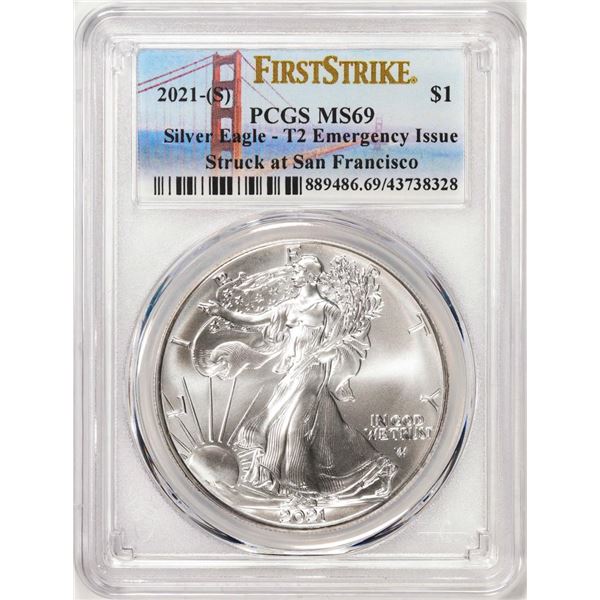 2021-(S) Type 2 $1 American Silver Eagle Coin PCGS MS69 First Strike Emergency Issue