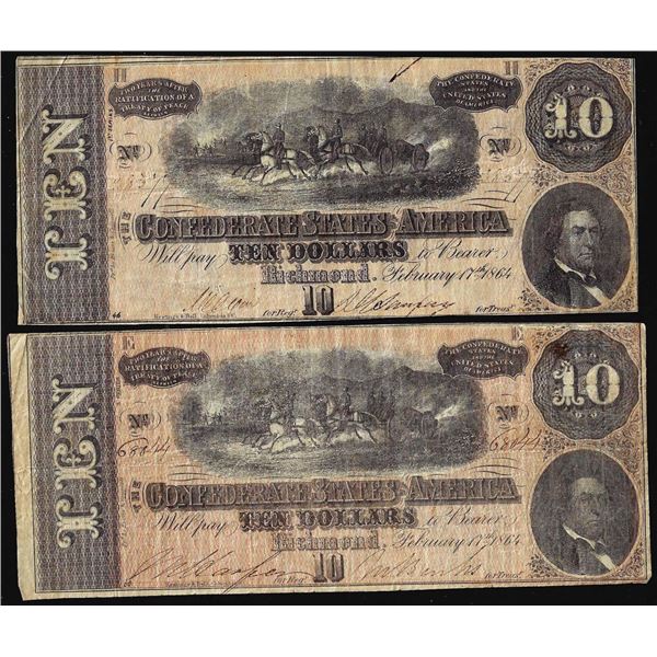 Lot of (2) 1864 $10 Confederate States of America Notes
