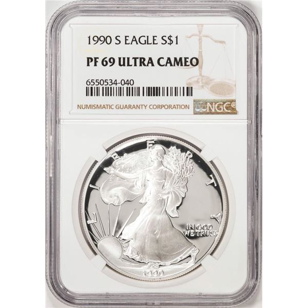 1990-S Proof $1 American Silver Eagle Coin NGC PF69 Ultra Cameo