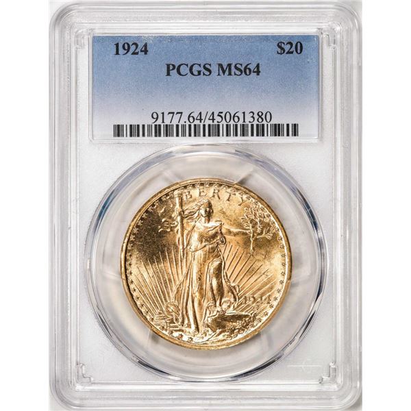 1924 $20 St. Gaudens Double Eagle Gold Coin PCGS MS64