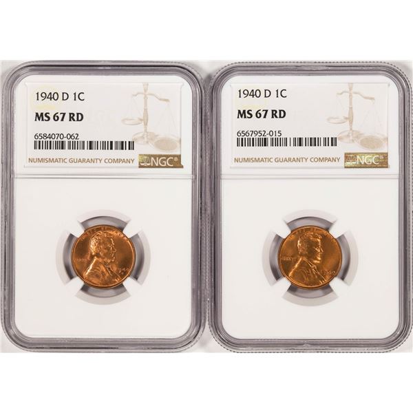 Lot of (2) 1940-D Lincoln Wheat Cent Coins NGC MS67RD