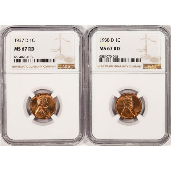 Lot of 1937-D & 1938-D Lincoln Wheat Cent Coins NGC MS67RD