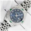 Image 2 : Rolex Ladies Stainless Steel Blue Roman Emerald and Diamond Datejust Wristwatch