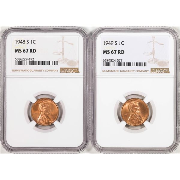 Lot of 1948-S & 1949-S Lincoln Wheat Cent Coins NGC MS67RD