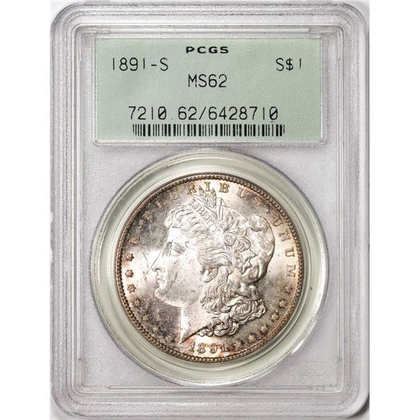 1891-S $1 Morgan Silver Dollar Coin PCGS MS62 Old Green Holder