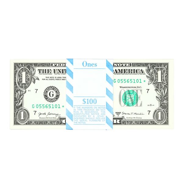 Pack of (100) Consecutive 2017A $1 Federal Reserve STAR Notes Chicago