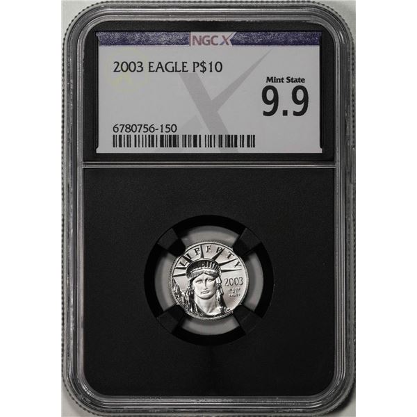 2003 $10 Platinum American Eagle Coin NGCX Mint State 9.9