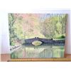 Image 1 : Original Oil On Canvas By Unknown Artist, Bridge With Trees 30"W X 24"H