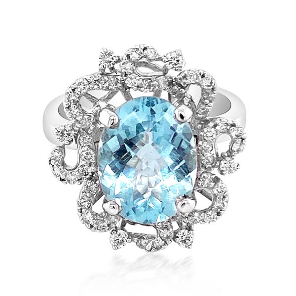 3.88ct Natural AQUAMARINE 14K White Gold 7gm Ring