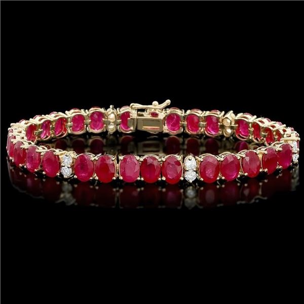14k Gold 30.00ct Ruby 1.25ct Diamond Bracelet