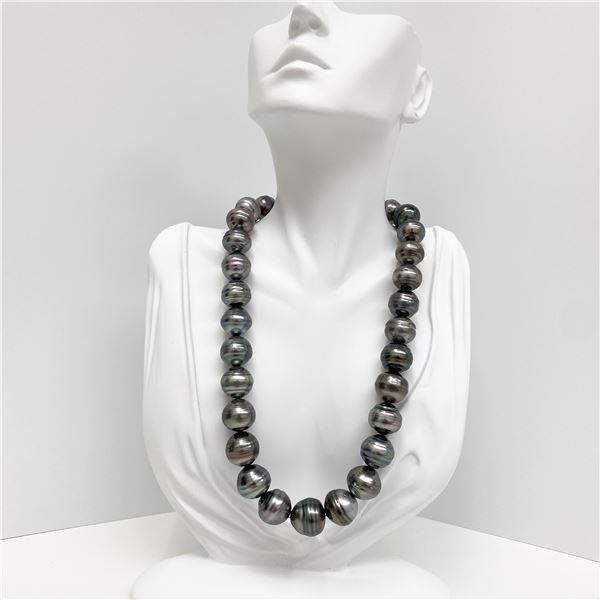 15-17mm Tahitian Circled Button/Baroque Pearl Necklace with Gold Clasp