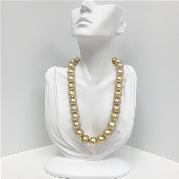 13-16mm South Sea Medium Golden Button Pearl Necklace with Gold Clasp