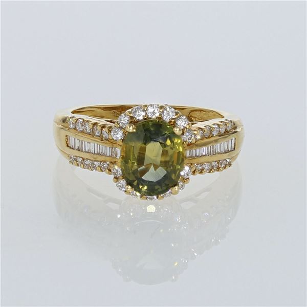 2.15ct Natural Green Sapphire 18K White Gold Ring