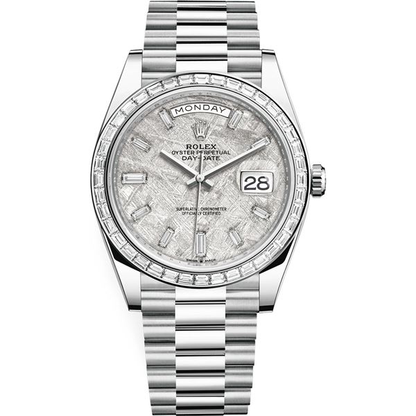 Rolex Day Date Platinum with Baguette Bezel Model # 228396TBR