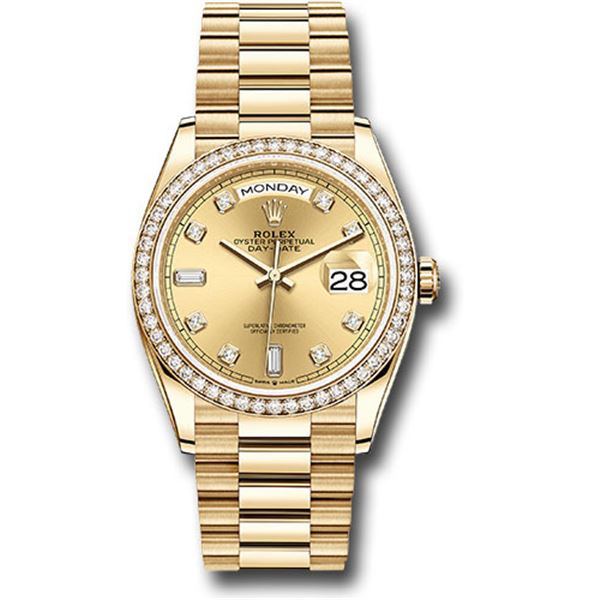 Rolex 36MM Day Date YG with Diamond Bezel Model # 128348