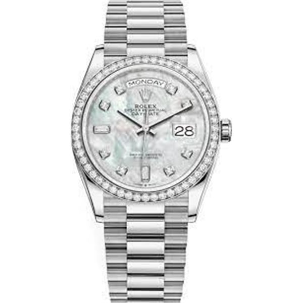Rolex 36MM Day Date WG with Diamond Bezel Model # 128349