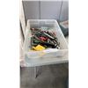 Image 2 : TACKLE BOX WITH CONTENTS, TRAY OF SHOP SUPPLIES AND GARBAGE CAN WITH EXTENTION CORD AND 2 METAL GAS 