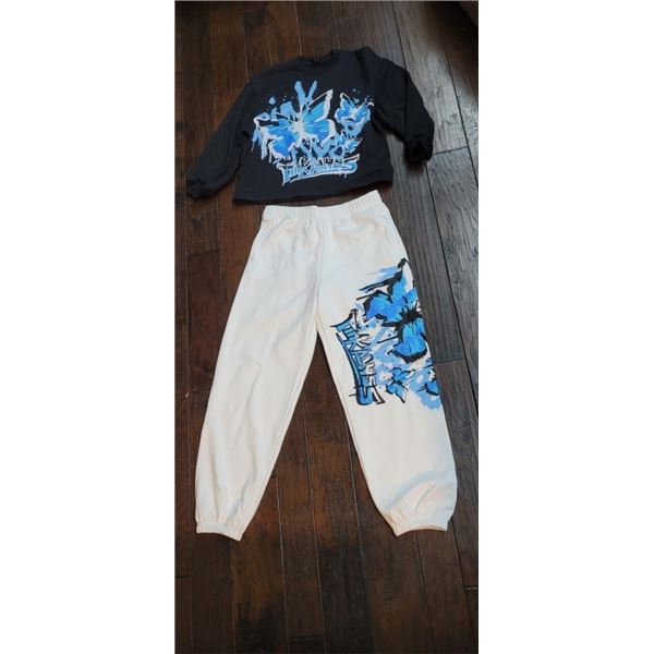 BRAND NEW PINK ABYSS 2PC OUTFIT CREW SHIRT AND SWEAT PANTS INSEAM 30  RETAIL $100