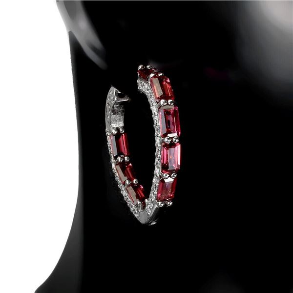 Natural Octagon Rhodolite Garnet Earrings